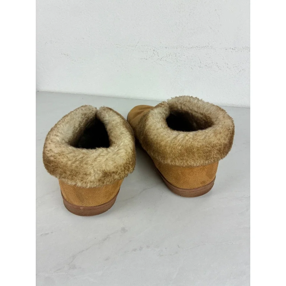 Apres Tan Suede Bootie Slippers - 9 - Wool Lined Faux Fur #Cozy #Winter #Cabin